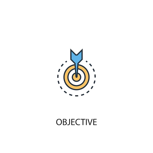 Objective concept 2 colored line icon. Simple yellow and blue element illustration. objective concept outline symbol design