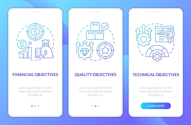 Objectives in project management blue gradient onboarding mobile app screen