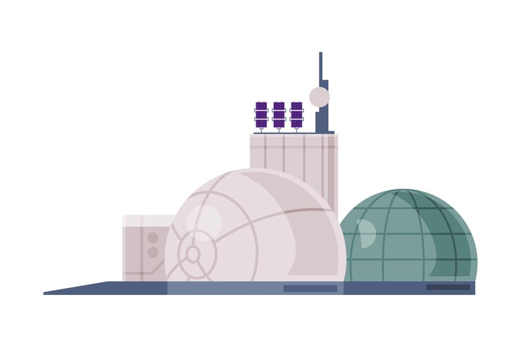 Vector observatory building modern space exploration technologies flat style vector illustration on white background