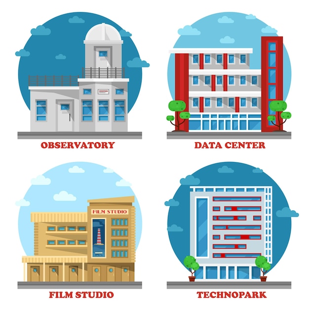 Edificio dell'osservatorio e facciata del technopark di architettura dello studio cinematografico