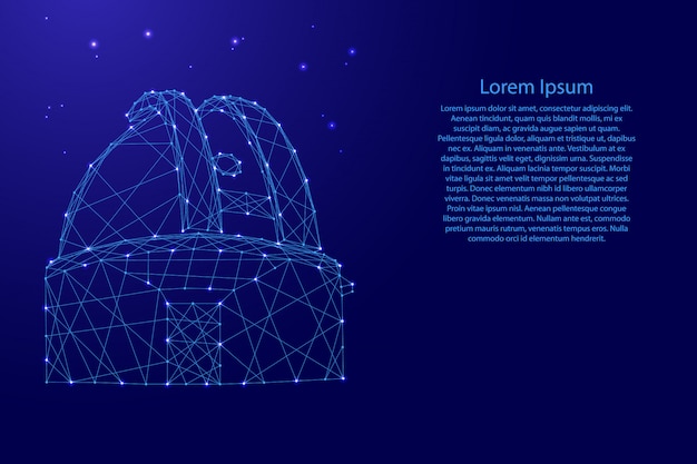 未来的な多角形の青い線と輝く星の天文台ドーム
