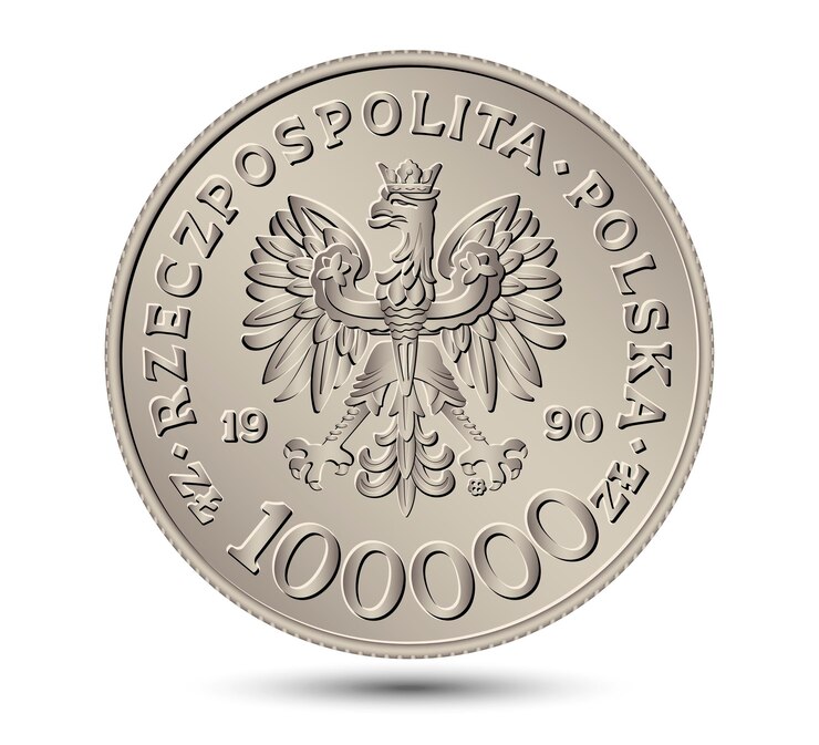 Vector obverse polish money one hundred thousand zloty silver coin vector illustration