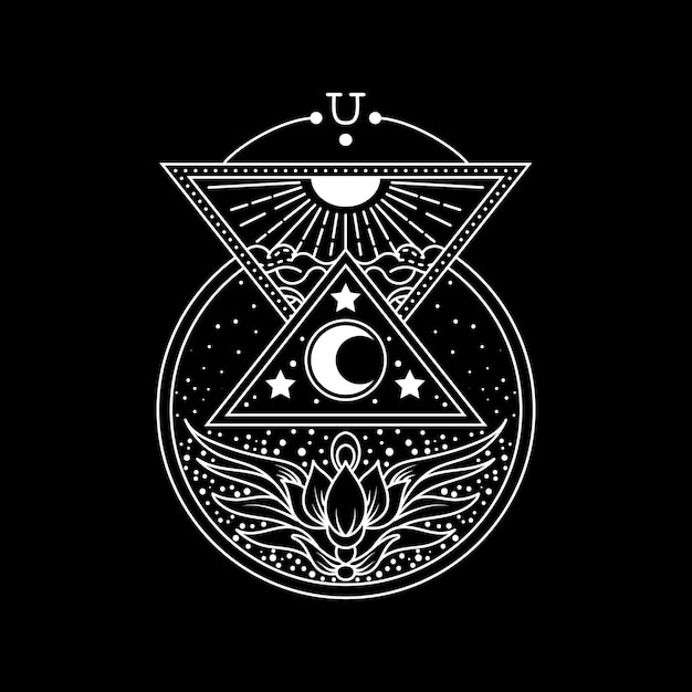 Vector occult esoteric vector illustration of cosmos and basic elements.