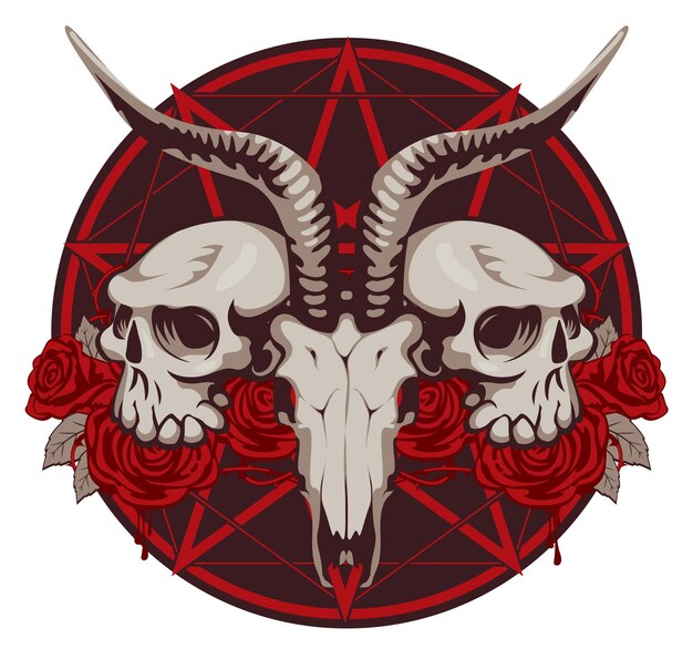 Premium Vector | Occult label with skulls and roses