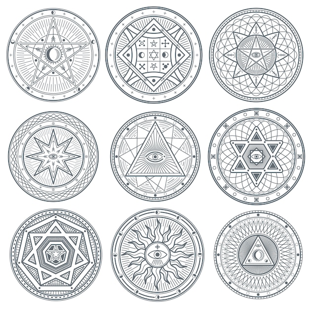 Occult, mystic, spiritual, esoteric vector symbols