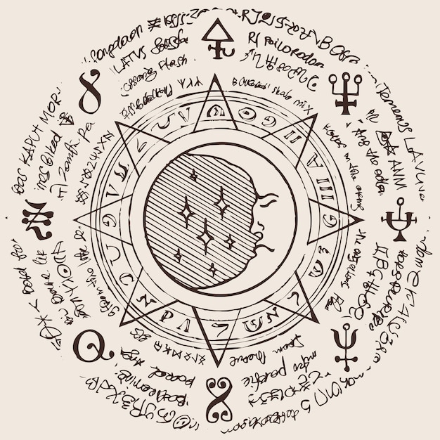 occult poster with moon and sun