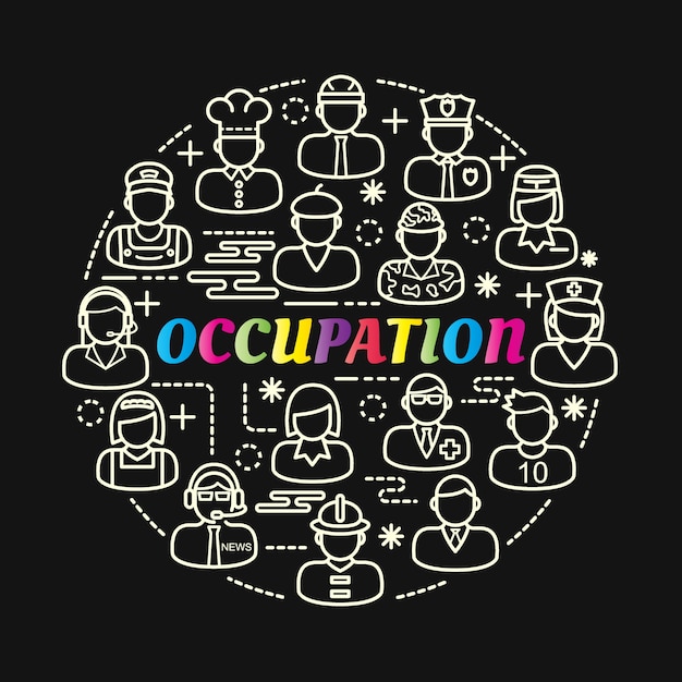 Occupation colorful gradient with line icons set