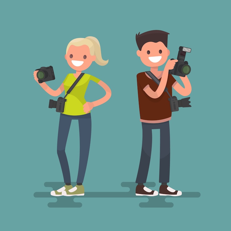 Vector occupation photographer. man and woman with cameras