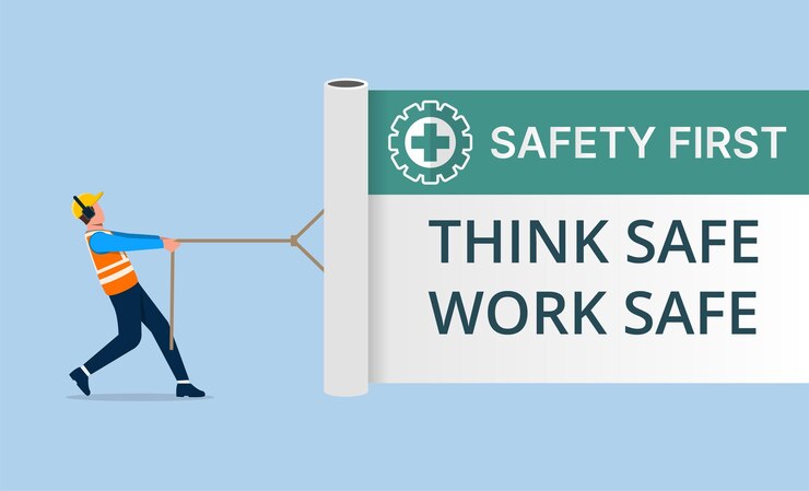 직업안전보건관리청 (Occupational Safety and Health Administration, OSHA) 은 안전을 최우선으로 표시한 색 커튼을 당기는 작업자에 대해 안전 위험 감시 제로 사고 개념을 제시하고 있다.
