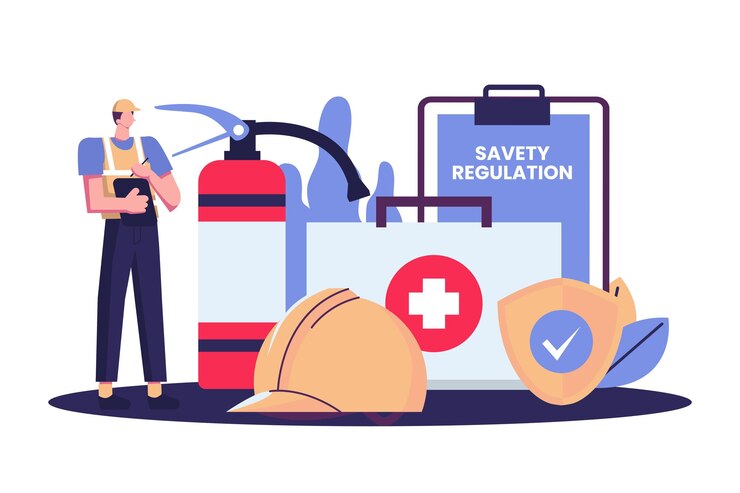 Vector occupational safety and health administration work safety regulations flat illustration