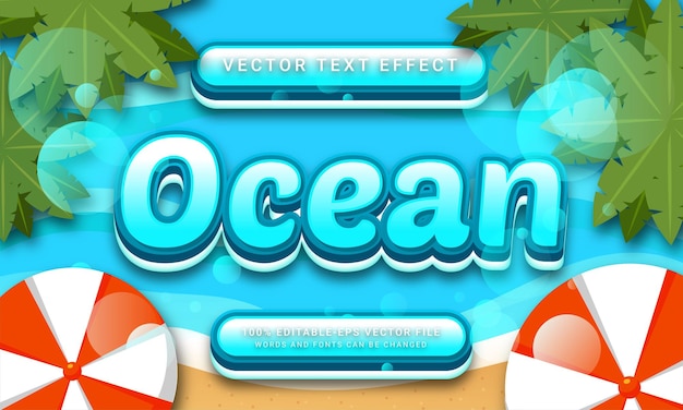 Oceaan bewerkbaar teksteffect met tropisch strandthema