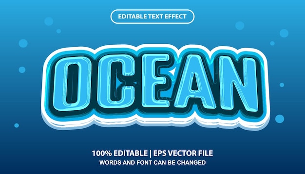 Oceaan bewerkbare teksteffectsjabloon, lettertypestijl met blauw oceaanthema