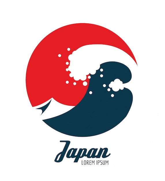Oceaan golven in rode cirkel. Japans pictogramontwerp. platte elementen. vector illustratie