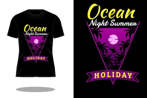 Oceaan nacht zomer silhouet vintage t-shirt ontwerp