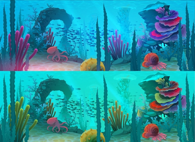Oceaan of zee onderwater achtergrond vis rif