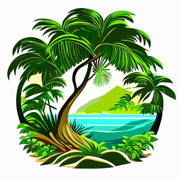 oceaan palmbomen witte achtergrond t-shirt print stijl illustratie hd
