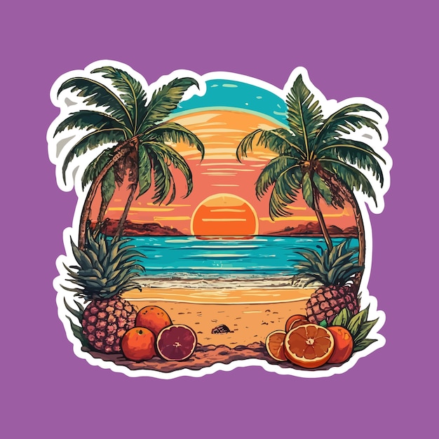 Oceaanstrand grafische stickerontwerp