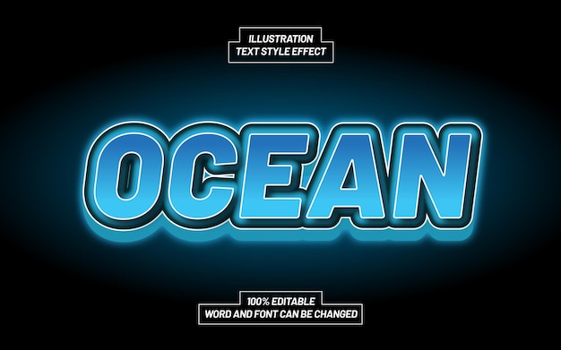 Вектор Текстовый эффект ocean 3d bold text style