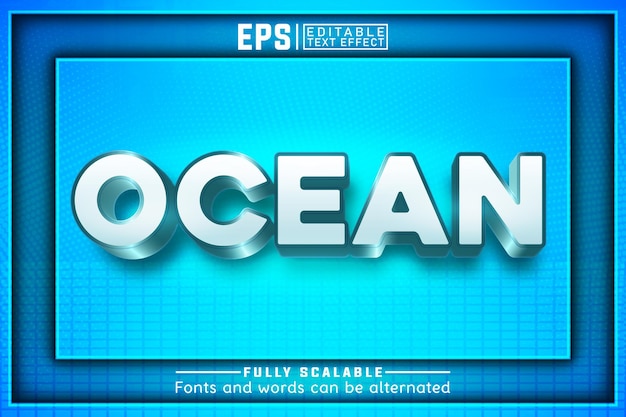 Vettore ocean 3d effetto di testo modificabile