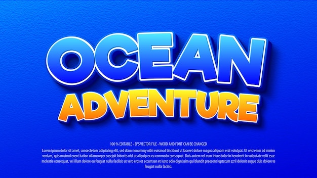 Vector ocean adventure 3d style editable text effect