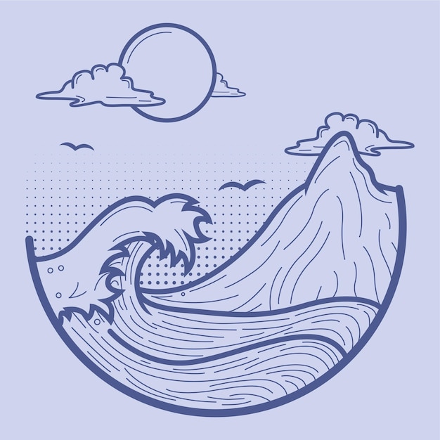 Vector ocean aesthetic blue illustration