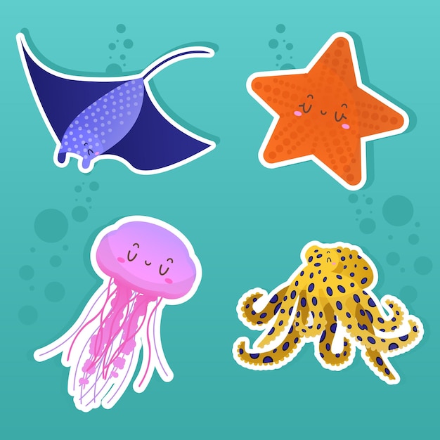 Vector ocean animals stikers