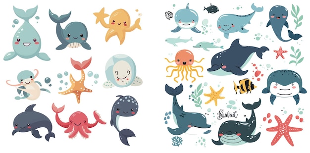 Vector ocean animals vector set