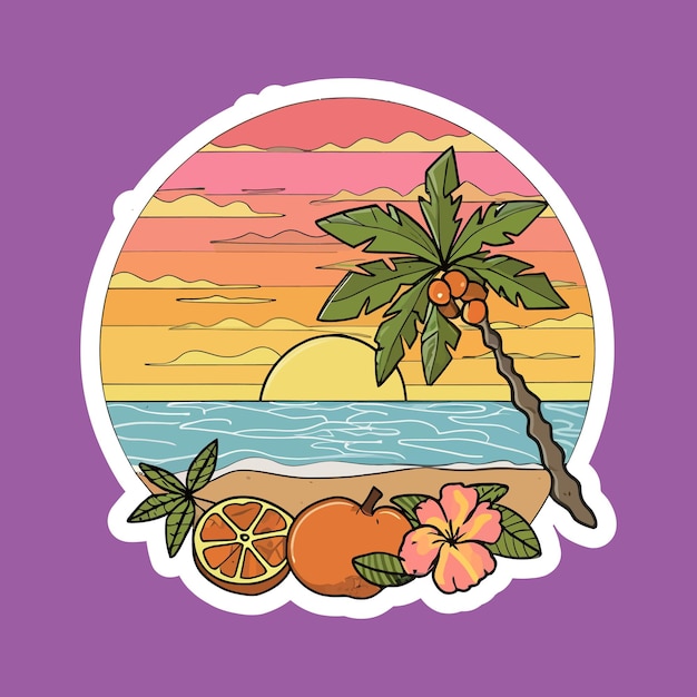 ocean beach graphic sticker design