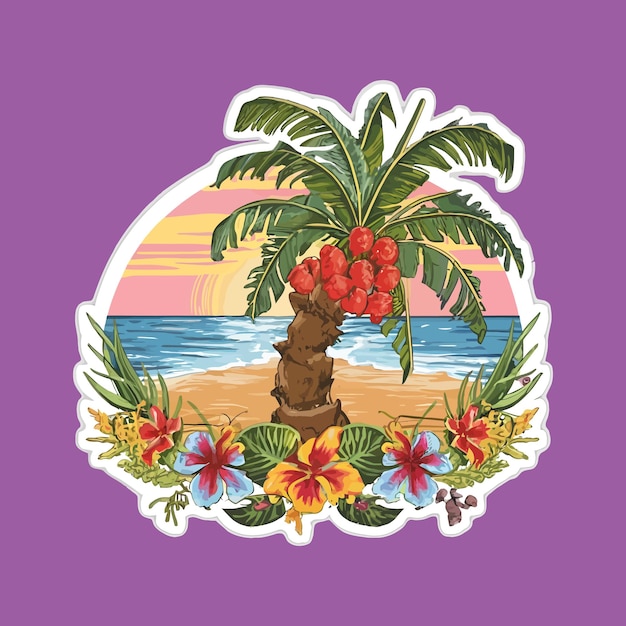 Vector ocean beach graphic sticker design