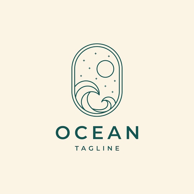 Vettore ocean beach sun wave linea contorno logo design