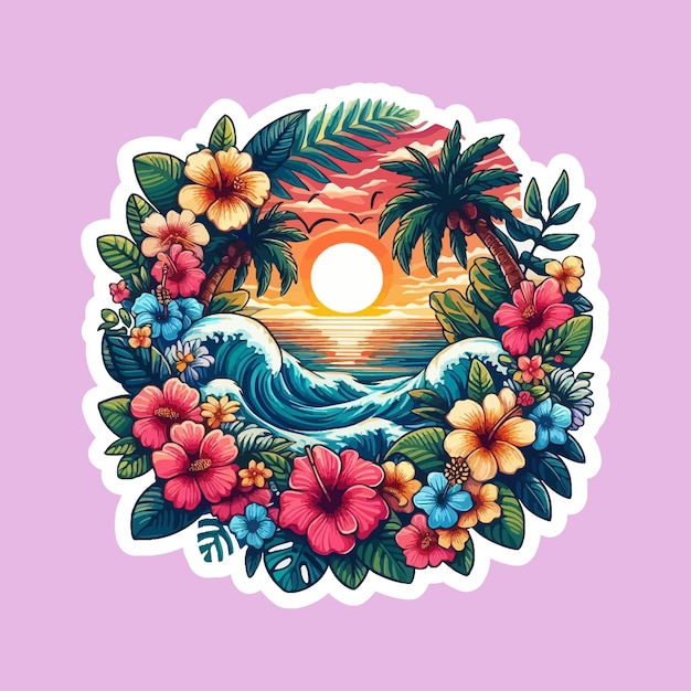 ocean beach vector sticker