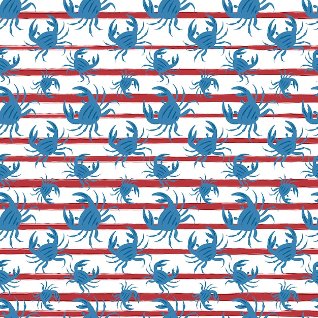 Vector ocean crabs seamless pattern on strip background