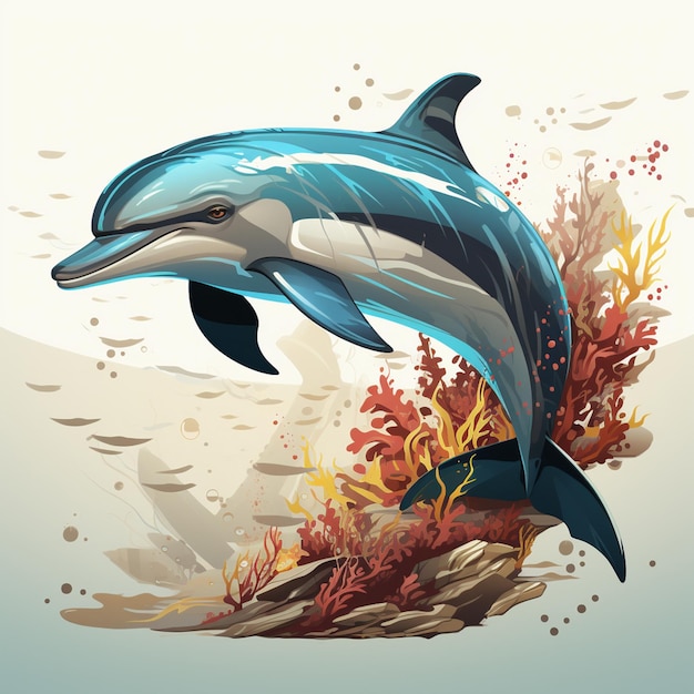 Vector ocean dolphin sea fish nature animal vector illustration water wildlife marine underwater