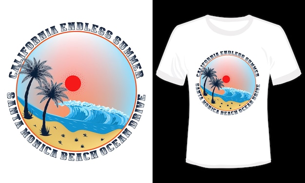 Ocean Drive eindeloze zomer Californië Santa Monica Beach T-shirt ontwerp vectorillustratie