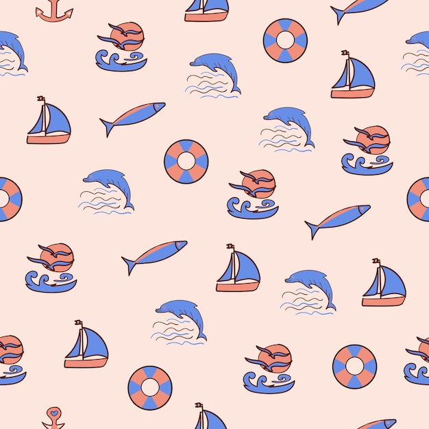 Ocean elements colorful seamless pattern