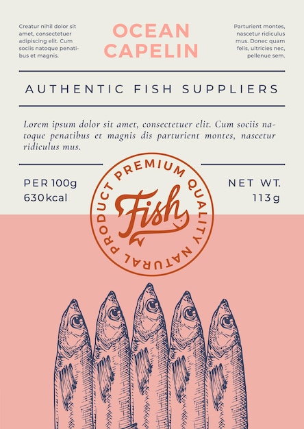 바다 물고기 추상 포장 디자인 또는 레이블