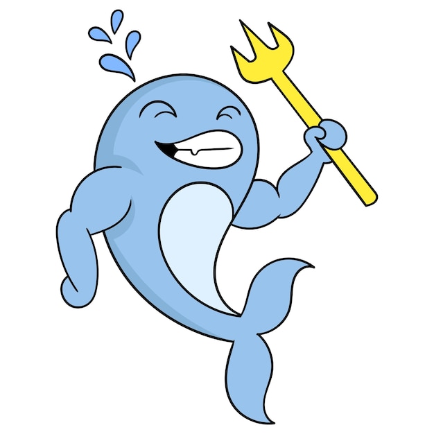 The ocean guard dolphin carries a magic spear, vector illustration art. doodle icon image kawaii.