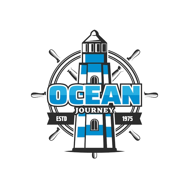 Ocean journey icon lighthouse and steering wheel