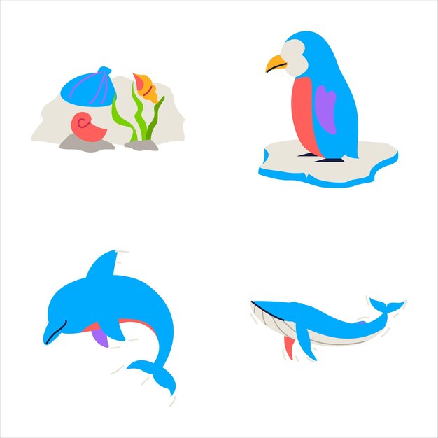 Vector ocean life stickers part 1