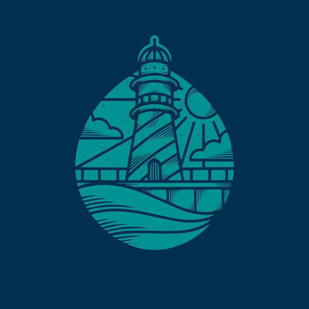 Vector ocean lighthouse vintage design