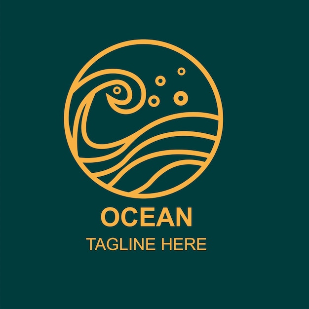 Дизайн векторной иллюстрации значка логотипа Ocean Line Art.