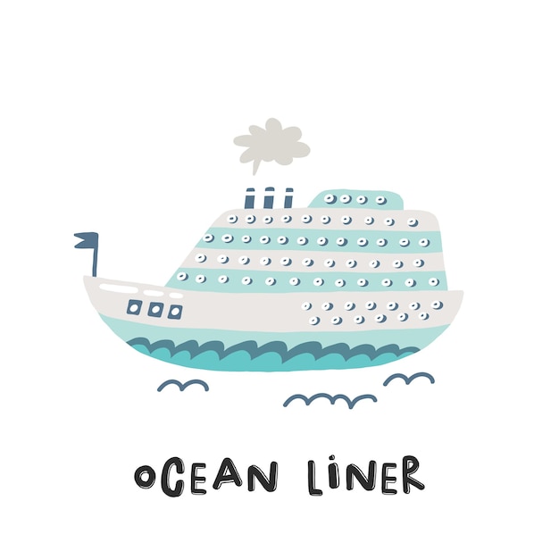 Ocean line.r ручная иллюстрация в мультяшном стиле. транспортные игрушки. симпатичная концепция для детей