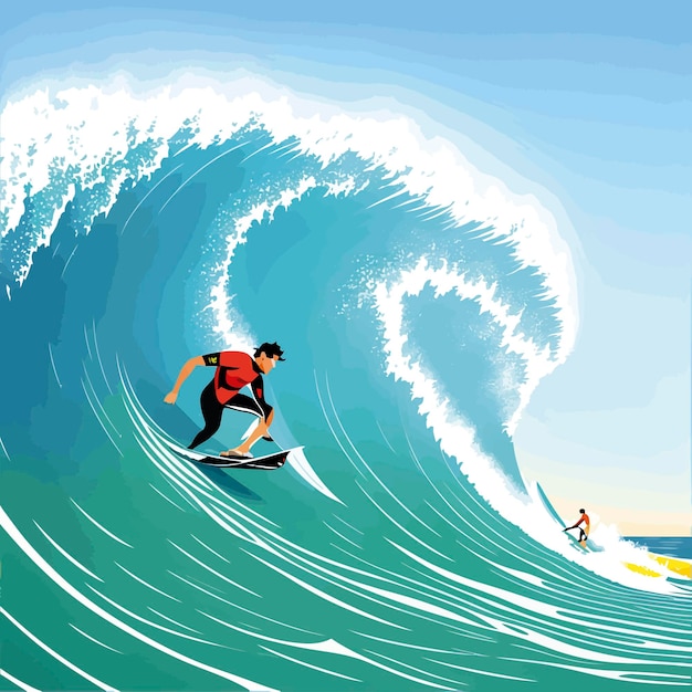 Ocean man surfen grote golven dag illustratie