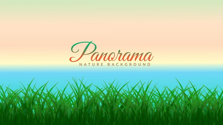 Vector ocean and morning sky beyond the grass morning natural scenery background design