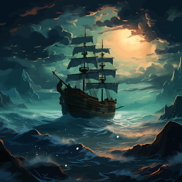 ocean night background illustration