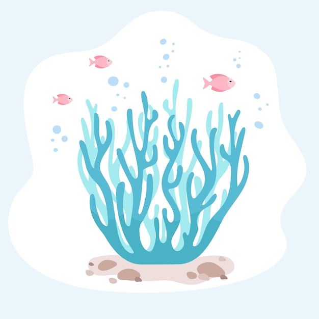 Vector ocean object in flat design isolated on white background colorful coral in cartoon style