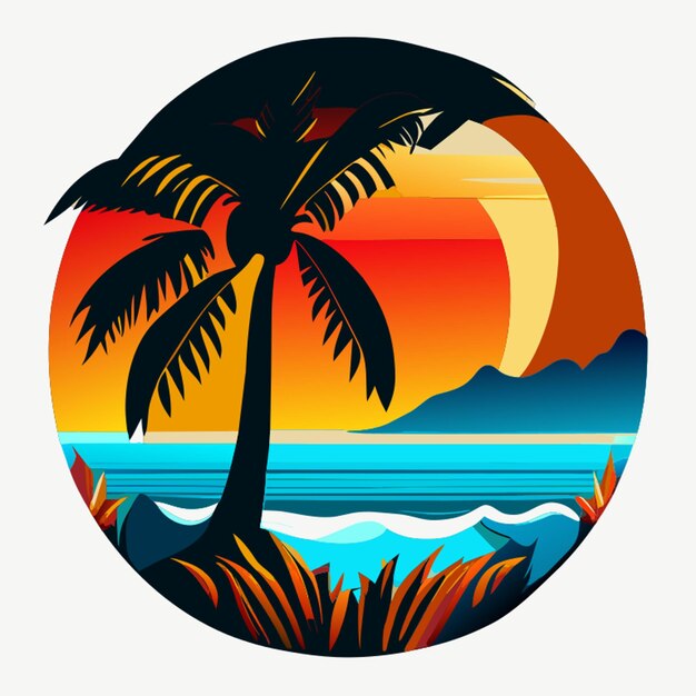 ocean palms tree white background tshirt print style illustration hd and millions