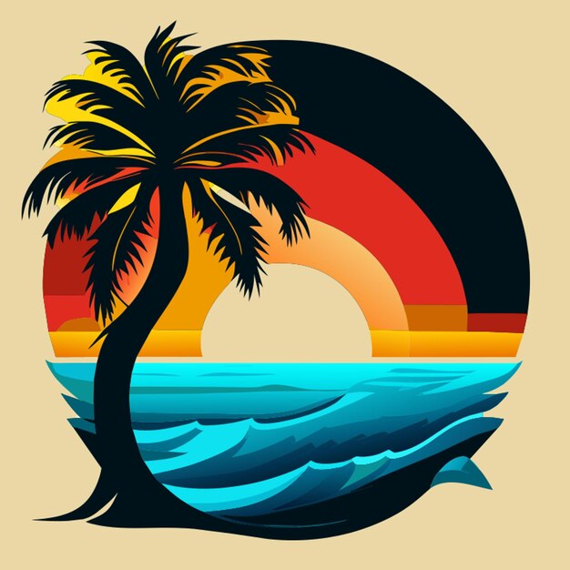 ocean palms tree white background tshirt print style illustration hd