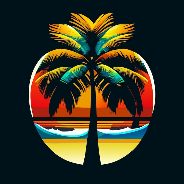 바다  ⁇ 나무  ⁇  배경 티셔츠 인쇄 스타일 일러스트 HD