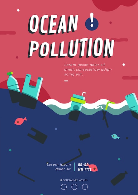 Vector ocean pollution poster layout